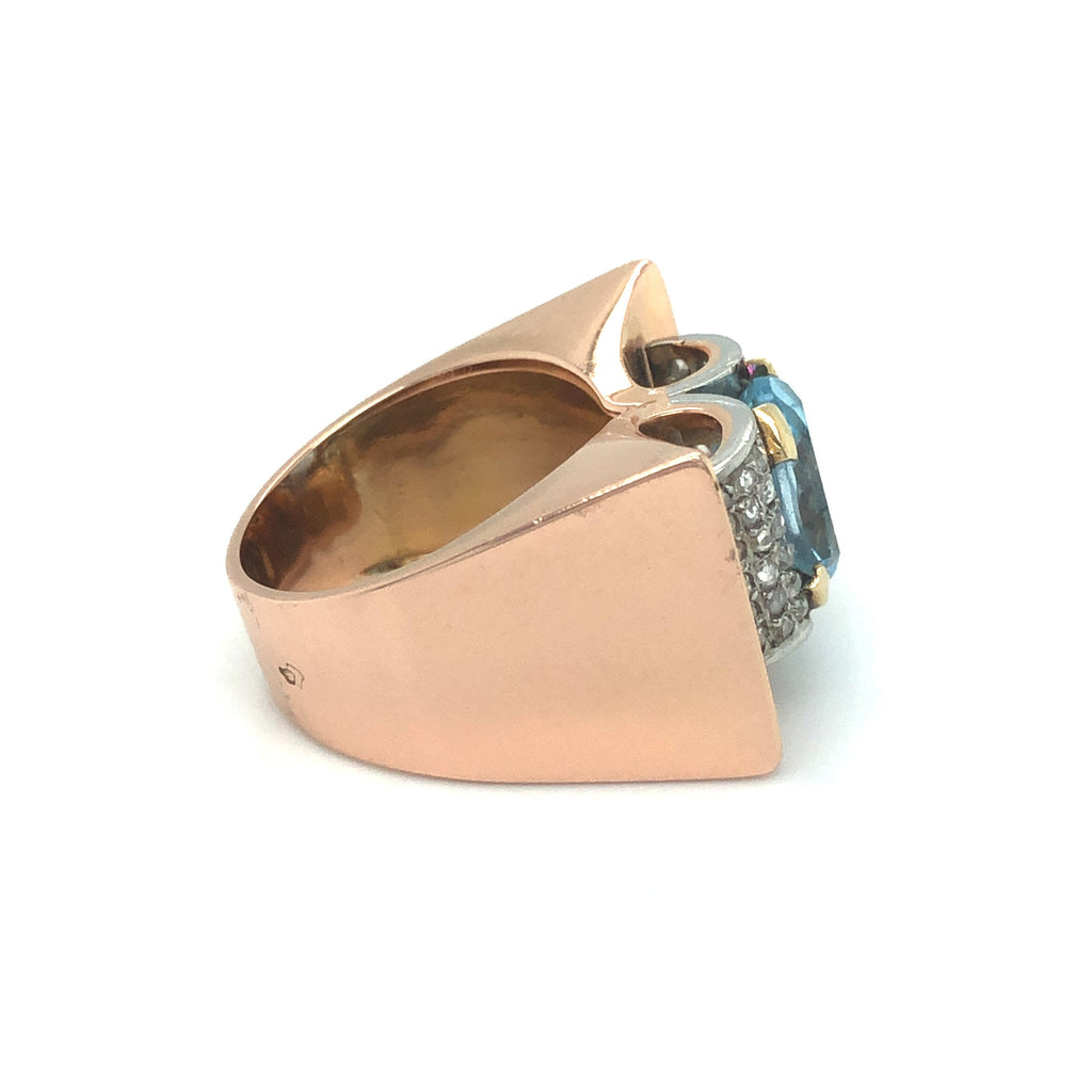 French 18k Rose Gold, Topaz and Diamond Ring The Vintage Jewellery Company