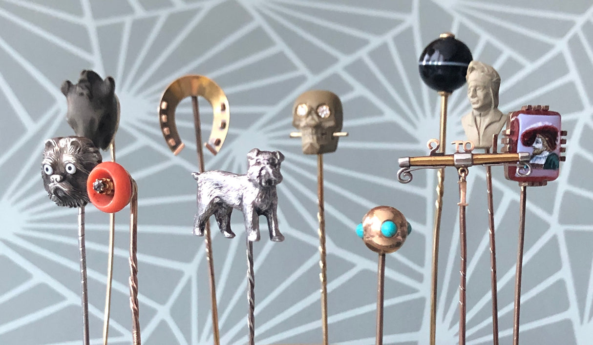 Coral & Diamond Stick Pin / Tie Pin
