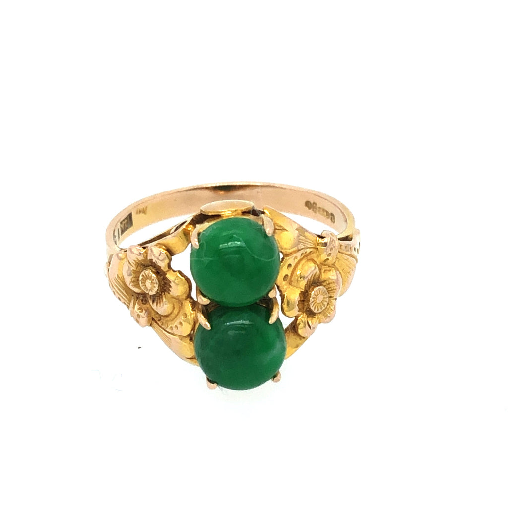 Jade Cabochon and Floral Embossed Ring The Vintage Jewellery Company