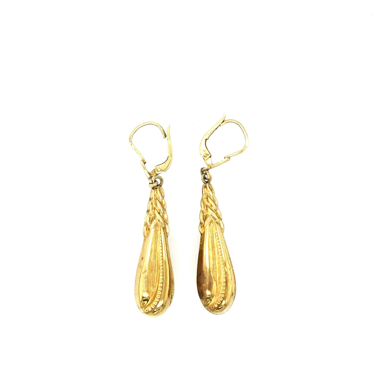 Late Victorian 14k Gold Torpedo Earrings with Ornate Detail The Vintage Jewellery Company