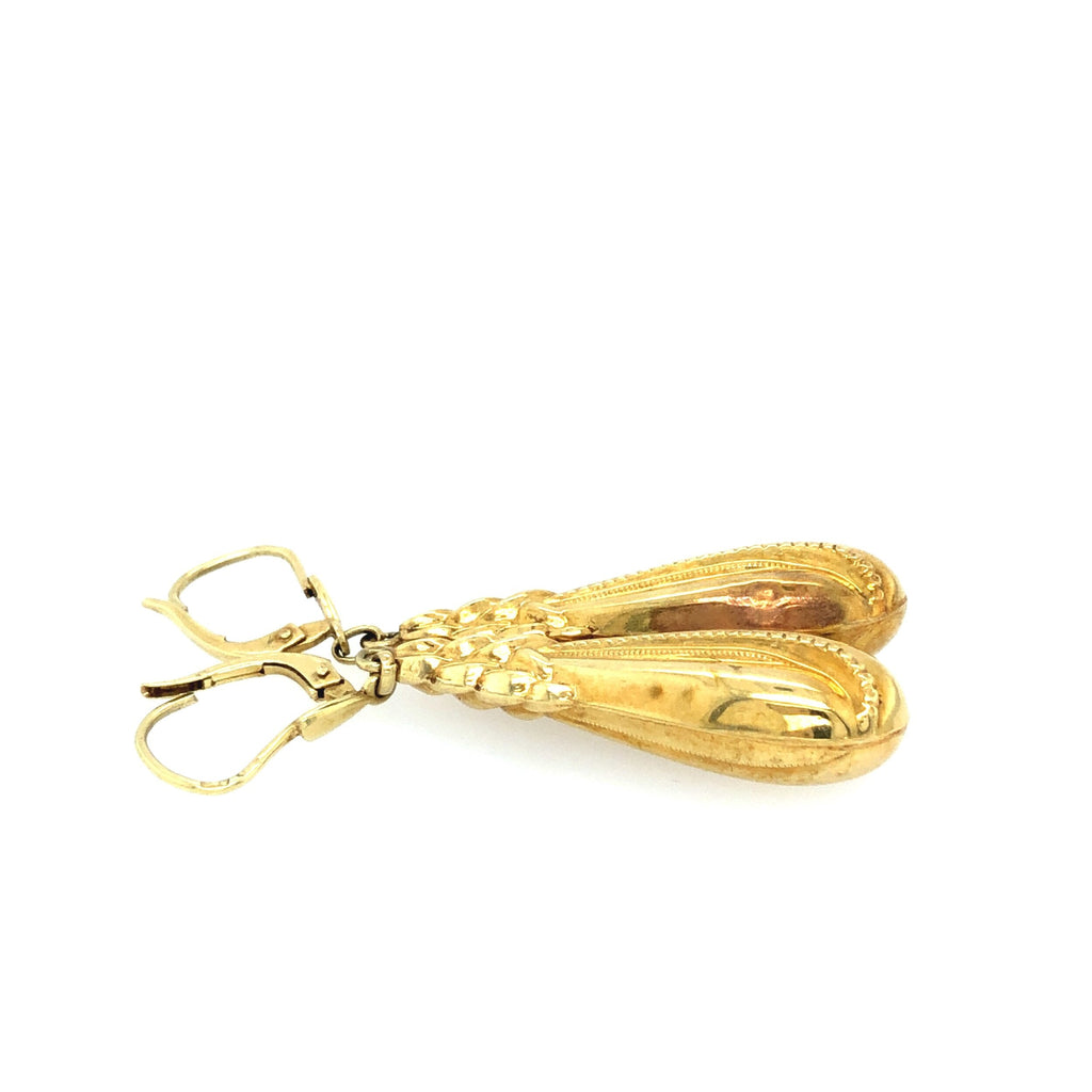 Late Victorian 14k Gold Torpedo Earrings with Ornate Detail The Vintage Jewellery Company
