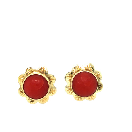 Mid-century 14k gold and coral rosette earrings The Vintage Jewellery Company