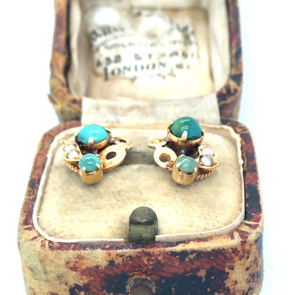 Mid-century Jade, Gold and Pearl Earrings