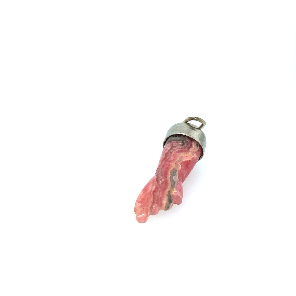 Victorian Banded Rhodochrosite and Silver Antique Figa / Hand Pendant The Vintage Jewellery Company