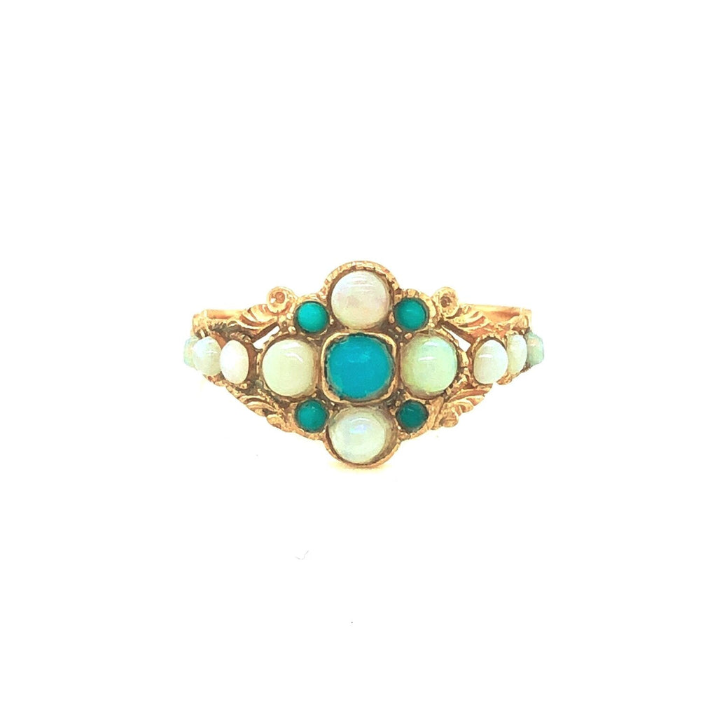 Victorian Rose Gold, Turquoise and Opal Antique Ring The Vintage Jewellery Company