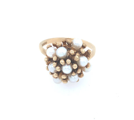Vinatge 1970s 9k Gold & pearl Cluster Ring The Vintage Jewellery Company