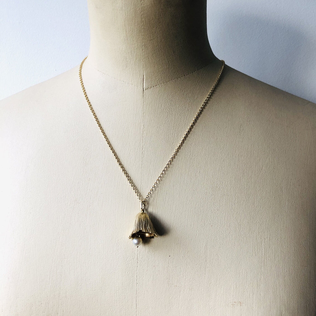 Vintage 14K Floral Bell Pendant with Pearl The Vintage Jewellery Company
