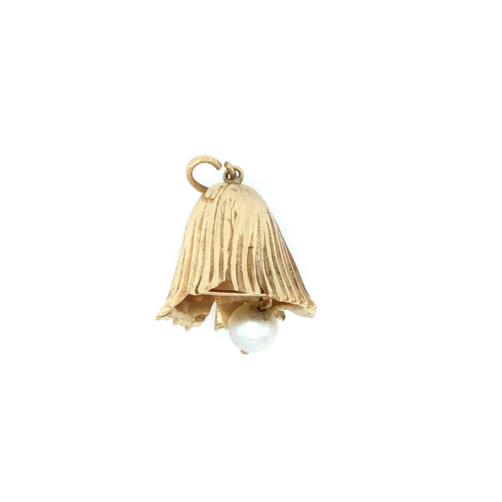 Vintage 14K Floral Bell Pendant with Pearl The Vintage Jewellery Company