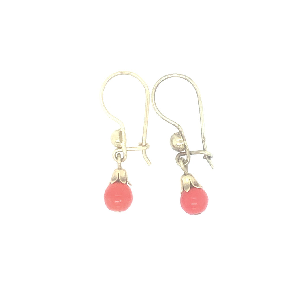 Vintage 14k Gold & Coral Bead Drop Earrings The Vintage Jewellery Company