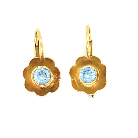 Vintage 18ct Gold Floral Earrings with Topaz Centres The Vintage Jewellery Company
