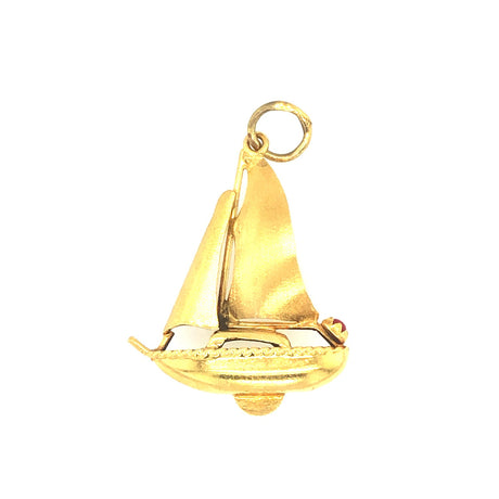Vintage 18k Gold & Coral Sailing Boat Charm/Pendant The Vintage Jewellery Company
