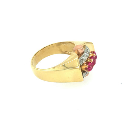 Vintage 1950s Tank Ring with Ruby & Diamond The Vintage Jewellery Company