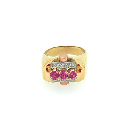 Vintage 1950s Tank Ring with Ruby & Diamond The Vintage Jewellery Company