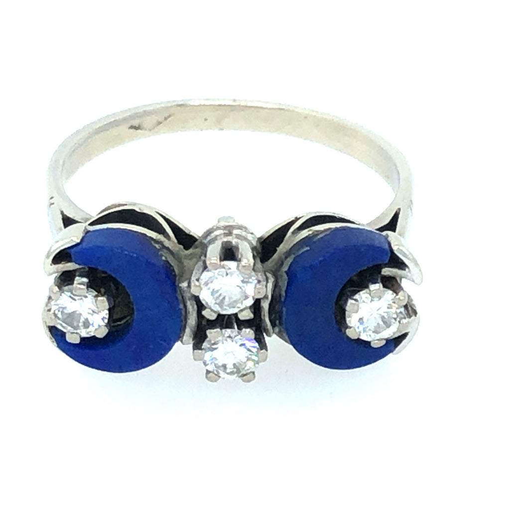 Vintage 1970s Diamond and Lapis Lazuli  Ring The Vintage Jewellery Company
