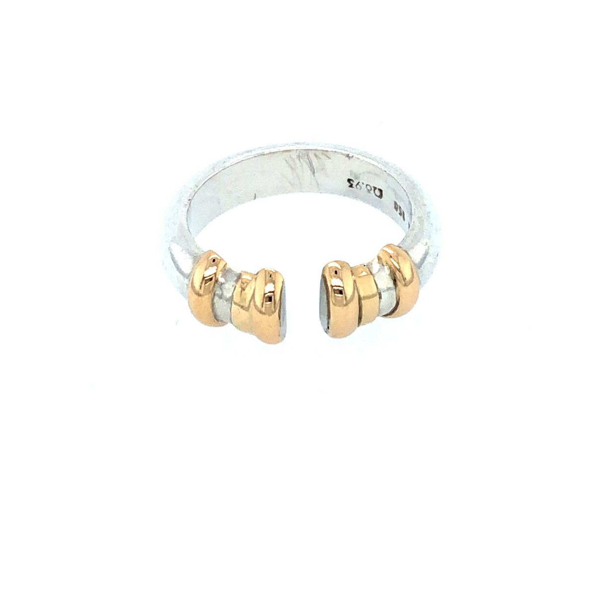 Vintage 1990s Platinum and 14k Gold Open Front Ring The Vintage Jewellery Company