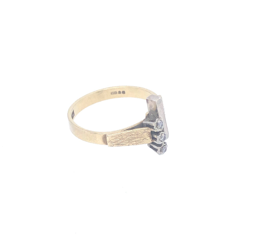 Vintage 9k Gold & Diamond Abstract Ring The Vintage Jewellery Company