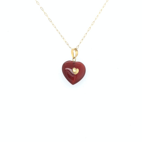 Vintage Carnelian Heart Pendant  with 18k Gold Heart Detail The Vintage Jewellery Company