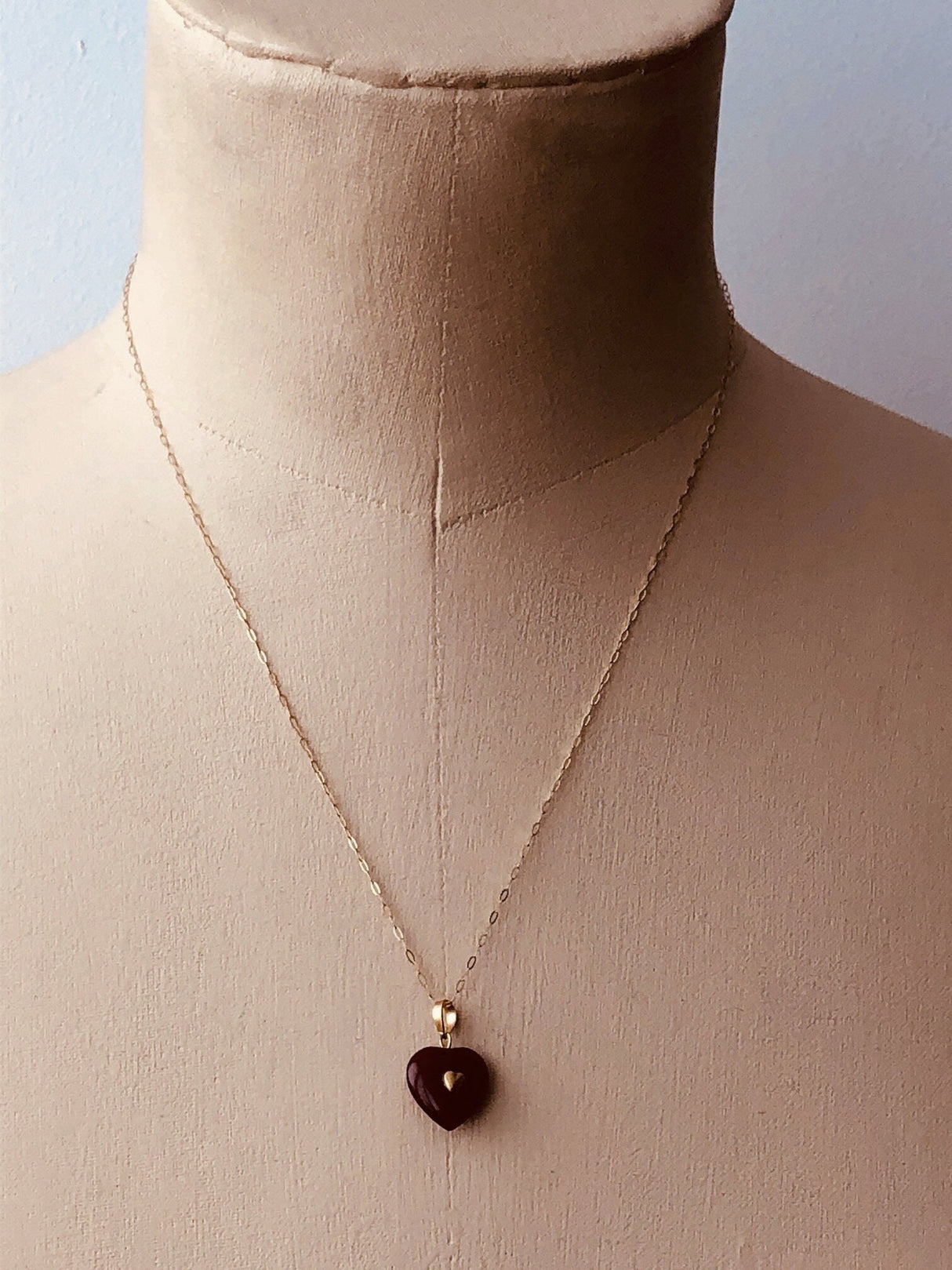Vintage Carnelian Heart Pendant  with 18k Gold Heart Detail The Vintage Jewellery Company