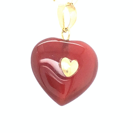 Vintage Carnelian Heart Pendant  with 18k Gold Heart Detail The Vintage Jewellery Company