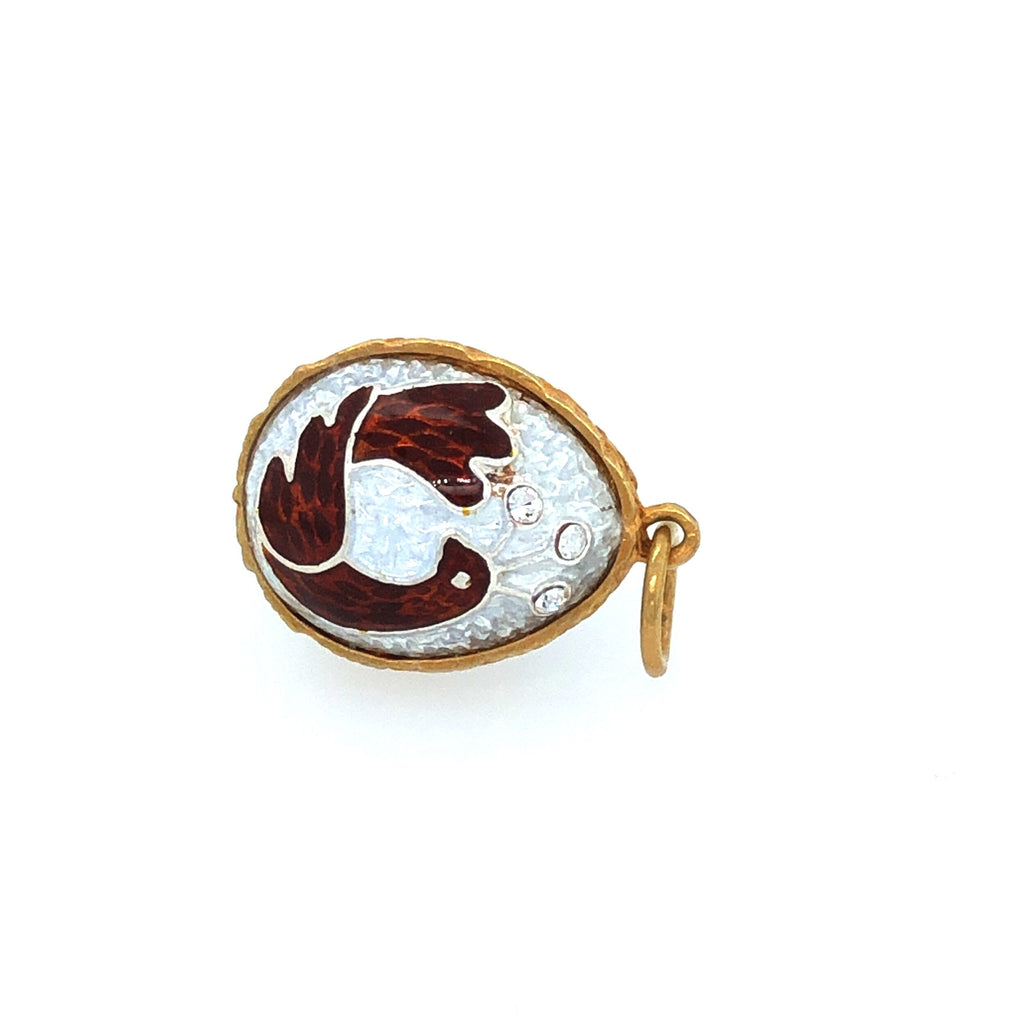Vintage Enamel Egg-shaped Pendant with Bird Decoration The Vintage Jewellery Company