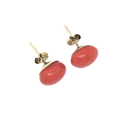 Vintage French 14k Gold and Coral Button Earrings The Vintage Jewellery Company