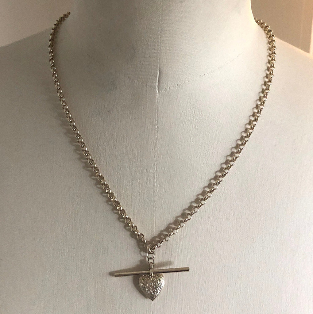 Vintage Gold Belcher Necklace with Dog Clasp, Heart and T-bar The Vintage Jewellery Company