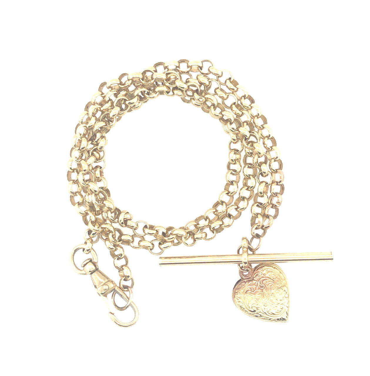 Gold Belcher Chain Vintage Necklace with Dog Clasp, Heart and T