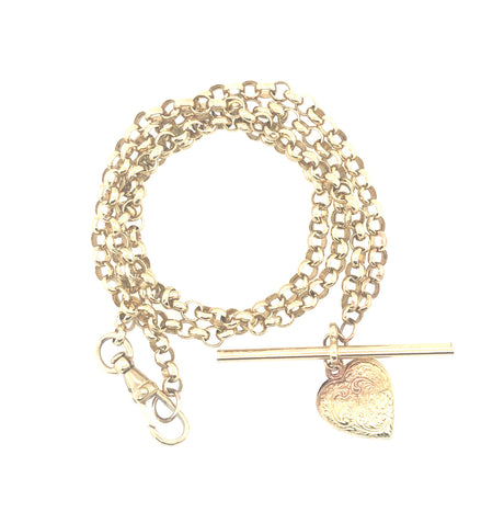 Vintage Gold Belcher Necklace with Dog Clasp, Heart and T-bar The Vintage Jewellery Company