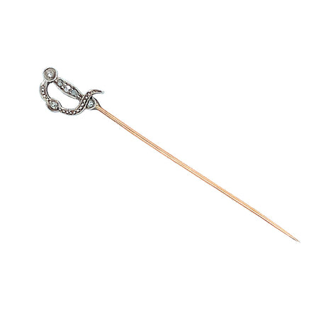 Vintage Gold Sword Brooch/Stick-pin set with Diamonds The Vintage Jewellery Company