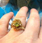 Vintage Peridot & Diamond Dress Ring In Naturalistic Gold Setting The Vintage Jewellery Company