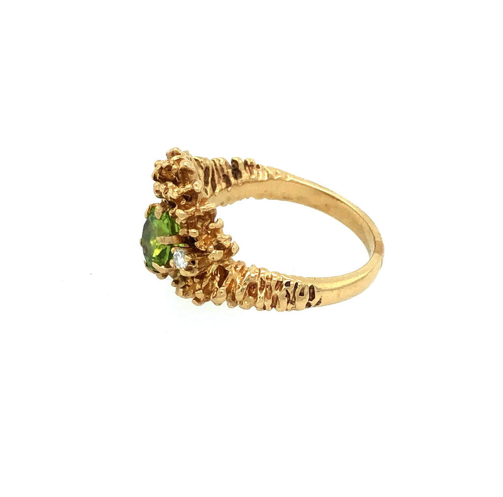 Vintage Peridot & Diamond Dress Ring In Naturalistic Gold Setting The Vintage Jewellery Company