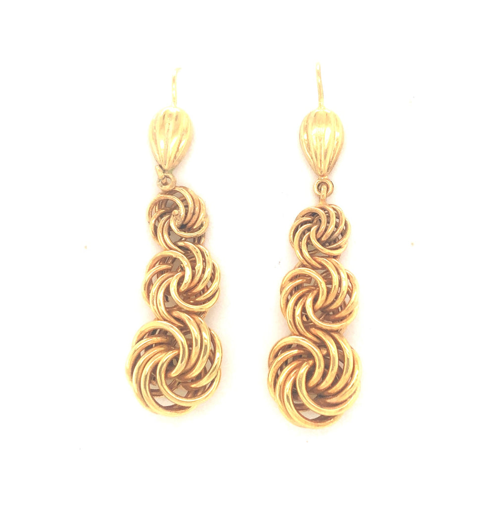 Vintage Revivalist Drop Earrings Gold with Articulated Bodies The Vintage Jewellery Company