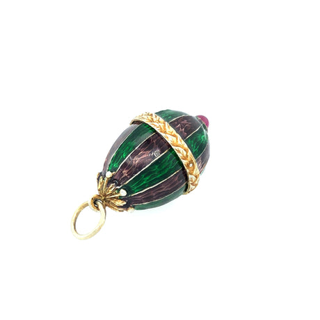 Vintage Silver Gilt and Enamel Egg-shaped Pendant with Garnet Cabochon The Vintage Jewellery Company