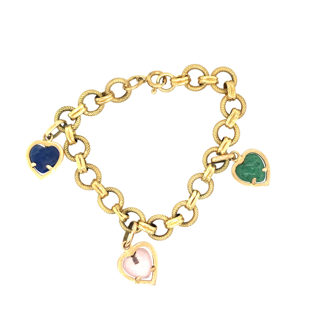 Vintage 18ct Gold Bracelet with Gemstone Hearts