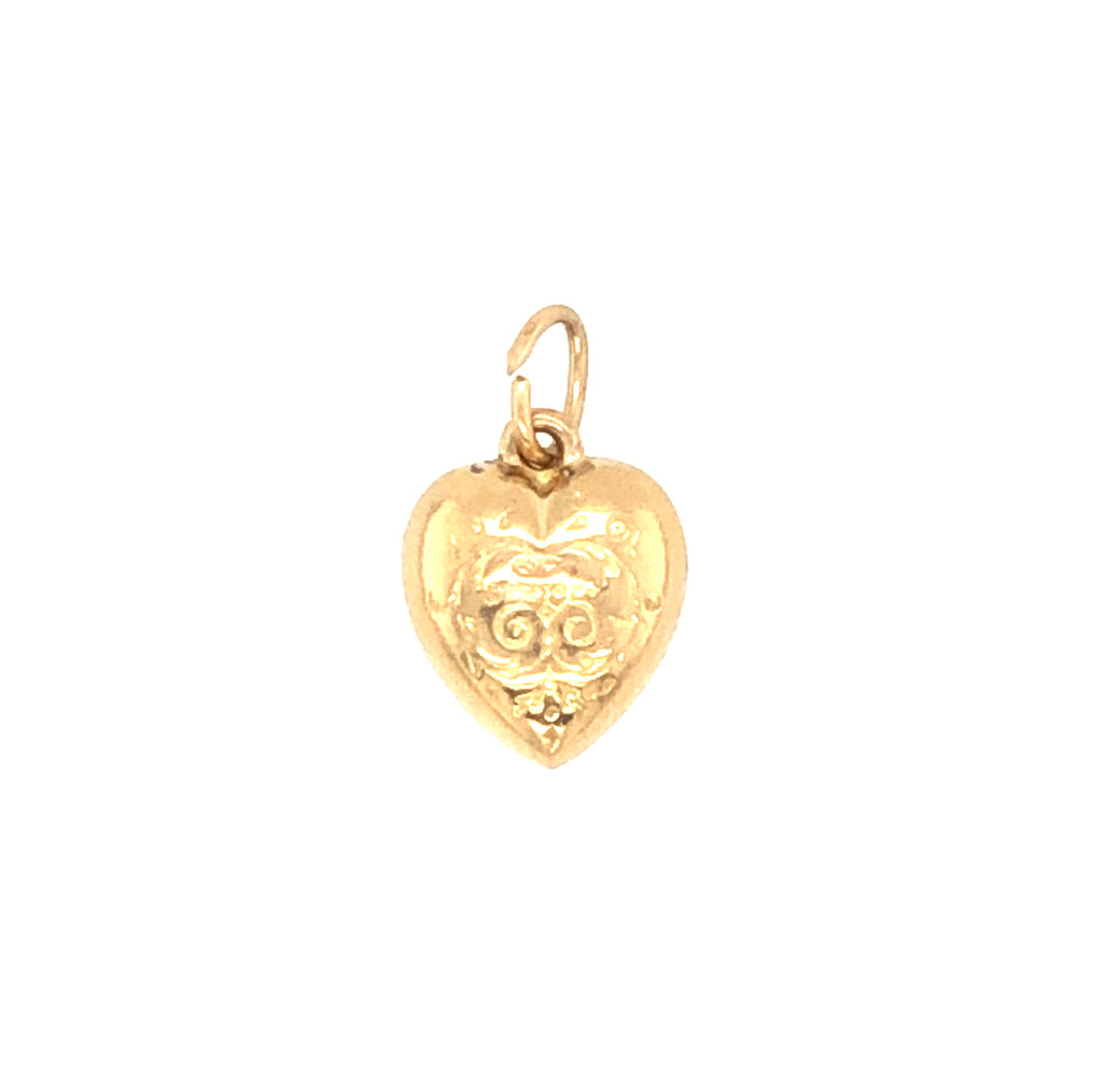 Vintage 1970s 9ct Engrave Puffy Gold Heart Pendant