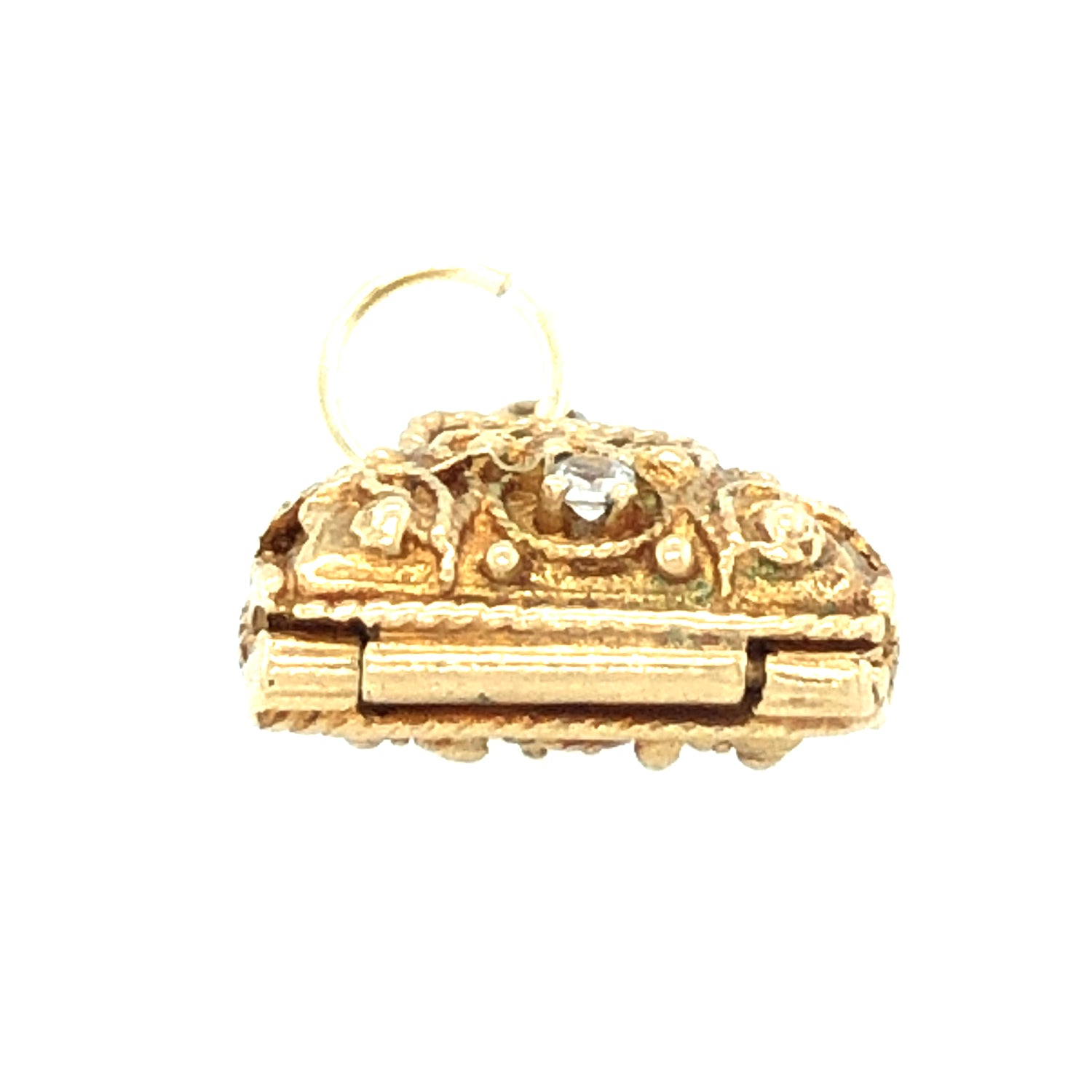 Vintage 9ct Gold Handbag Charm Pendant with Gem Highlights The Vintage Jewellery Company