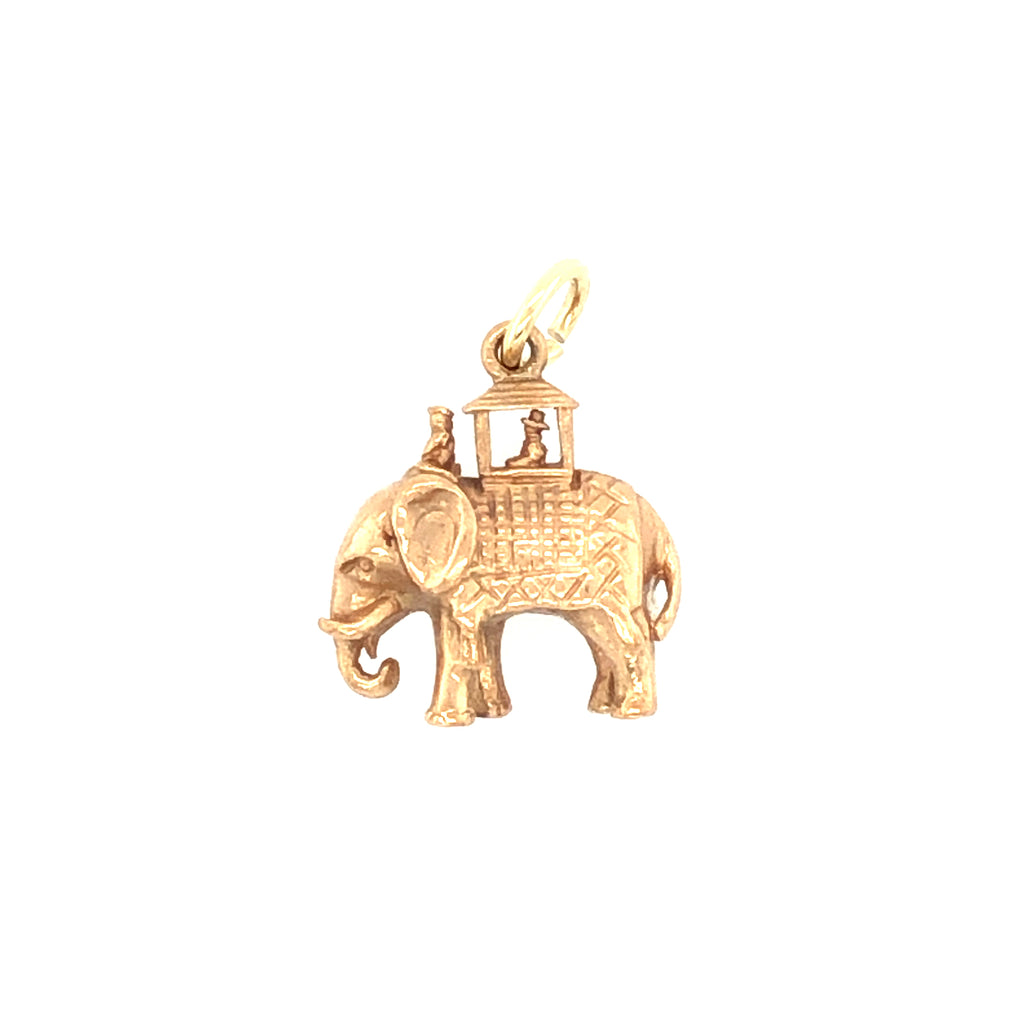 Vintage Elephant with Howdah Seat Charm in 9ct Gold