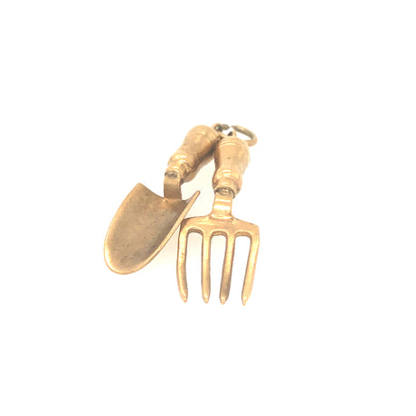 Vintage Gold Garden Tools Trowel & Fork  Pendant Charm