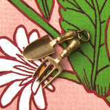 Vintage Gold Garden Tools Trowel & Fork  Pendant Charm