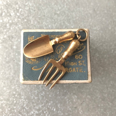 Vintage Gold Garden Tools Trowel & Fork  Pendant Charm