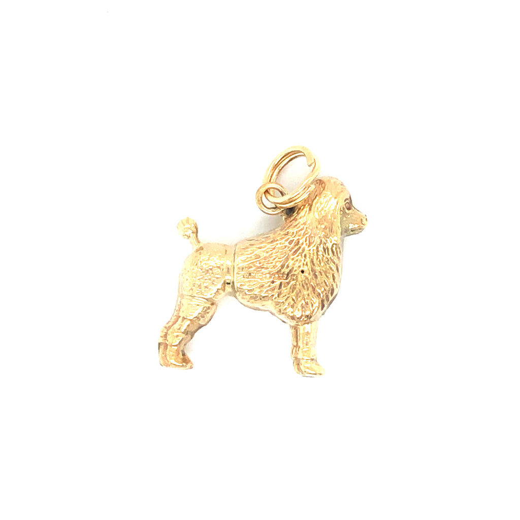 Gold vintage charm designed as a  Poodle dog  1964 side view | The Vintage Jewellery Company UK