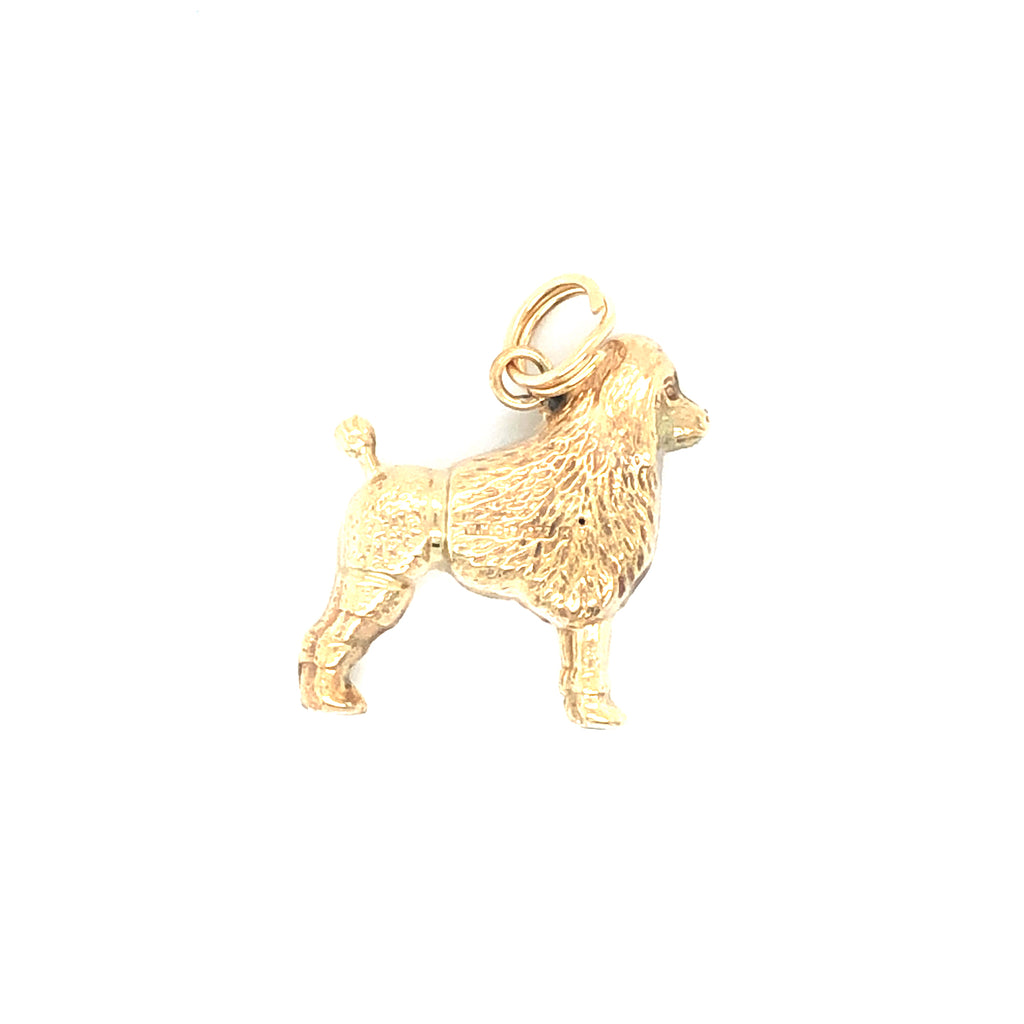 Gold vintage charm designed as a  Poodle dog  1964 side-view | The Vintage Jewellery Company UK