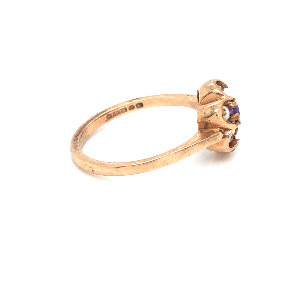 Vintage Ring in 9ct Gold with Pearl and Amethyst Cluster