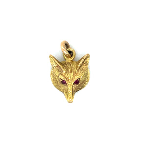 Gold and Ruby Fox Head Vintage Pendant