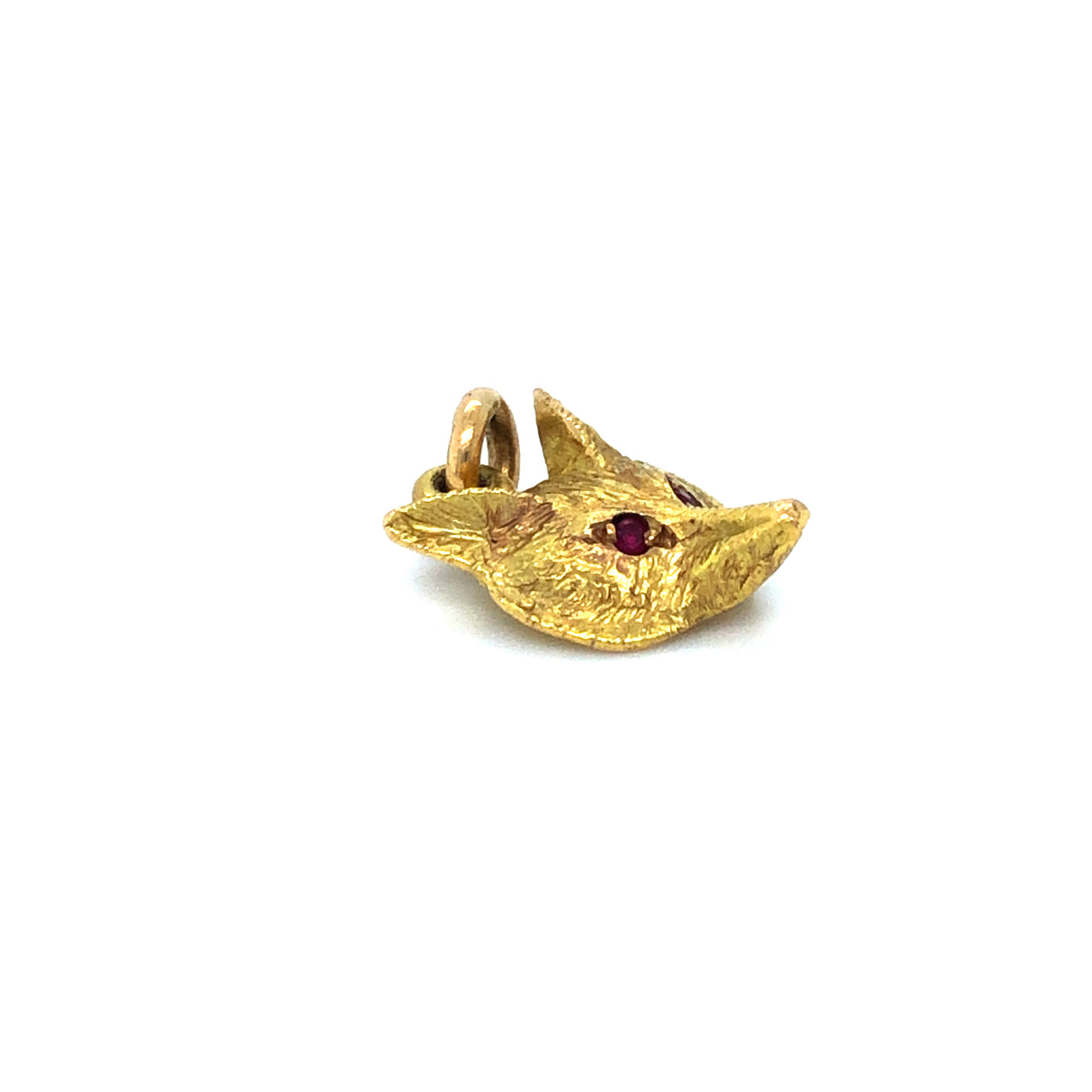 Gold and Ruby Fox Head Vintage Pendant side view
